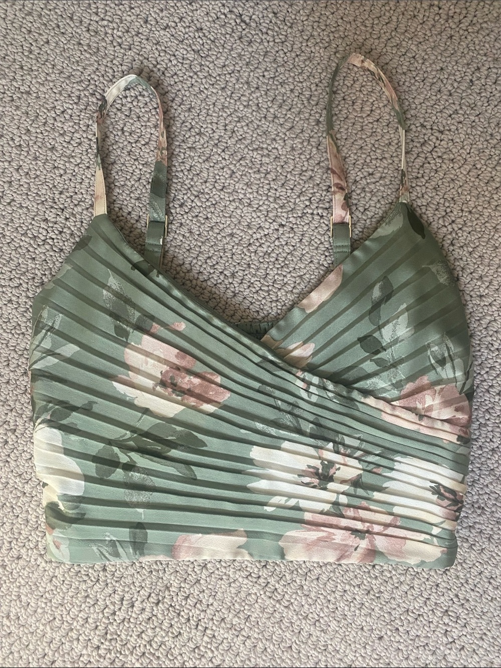 Abercrombie Green silk Floral Pleated tank top